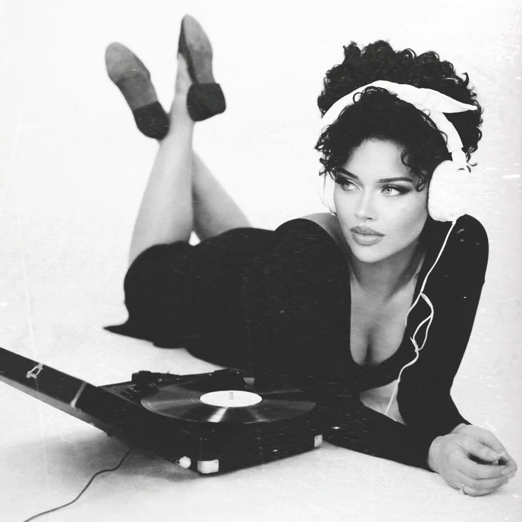 Photo shared by Aiyana-Lee on February 20, 2026 tagging @anamyanez, @whataboutyoni, and @daciananicole. May be a black-and-white image of record, portable cassette player and text.